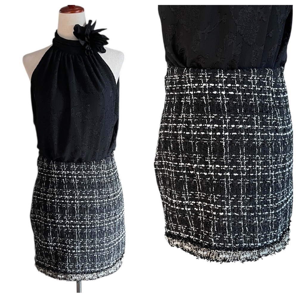 Shein tweed mini skirt with pearl trim